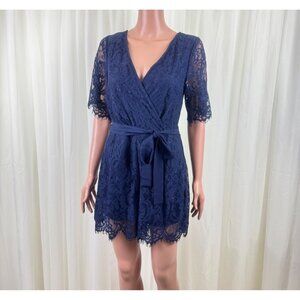 Women's Row A Lace Overlay Romper One Piece Jumpsuit Blue Size Large